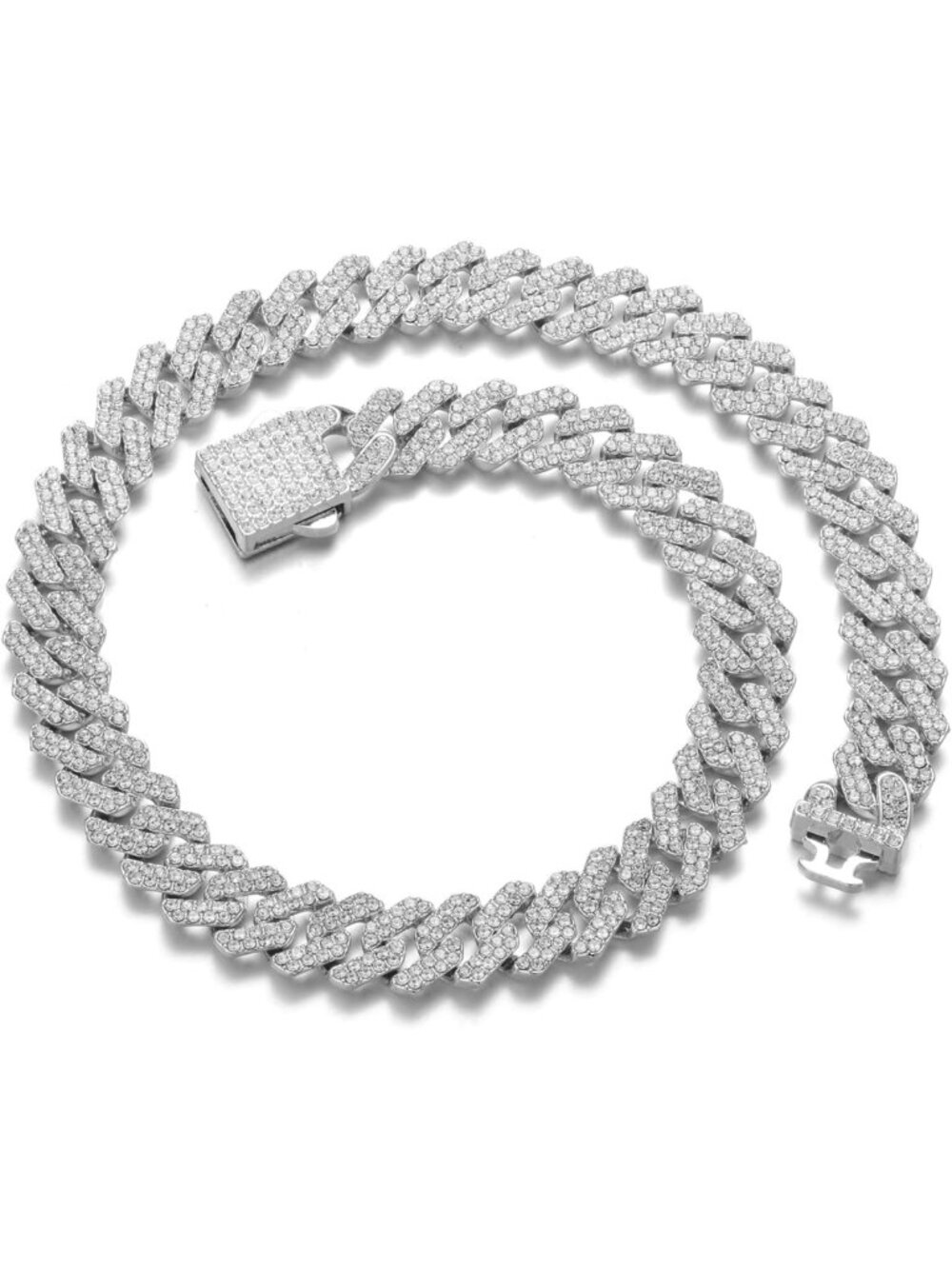 Pink Rhinestone Cuban Link Choker Necklace 12mm 16” Iced Out Hip Hop Jewelry